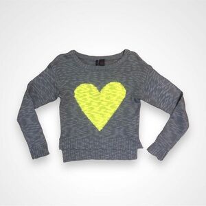 Heart N Crush Neon yellow heart textured gray twee sweater small